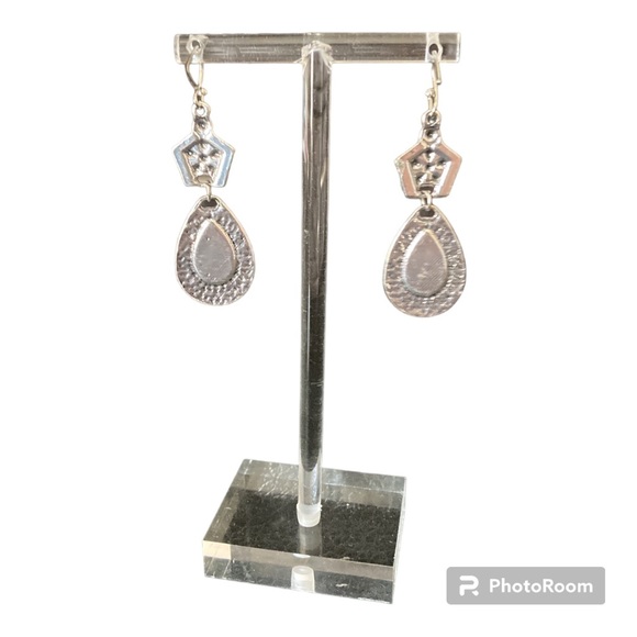 Flower Pattern Water Drop Shape Inlaid Synthetic Gemstone Dangle Earrings Retro - Picture 4 of 11